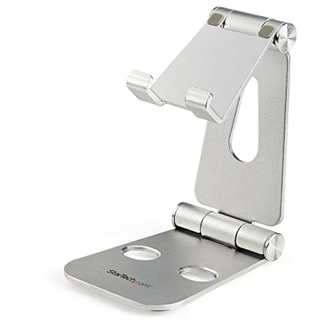 StarTech.com Phone and Tablet Stand - Foldable Universal Mobile Device Holder for Smartphones & Tablets Adjustable Multi-Angle Ergonomic Cell Phone Stand for Desk Portable, 4in to 13in (USPTLSTND)