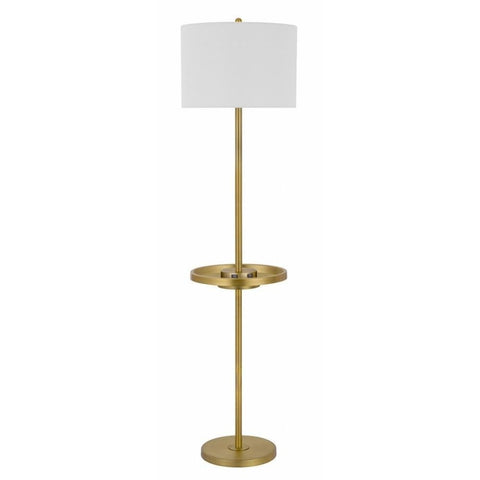 Cal 150W 3 Way Crofton Metal Floor lamp with Centered Metal Tray Table with 2 USB Charging Ports and Weighted Metal Base, Brass (BO-2983FL-AB)