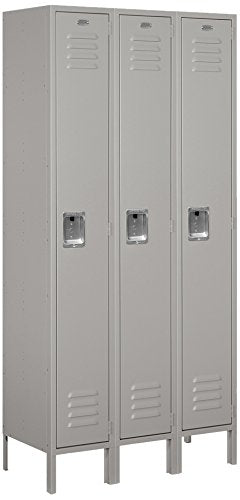 Salsbury Industries Assembled 1-Tier Standard Metal Locker with Three Wide Storage Units, 6-Feet High by 15-Inch Deep, Gray