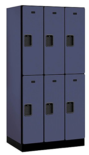 Salsbury Industries 2-Tier Designer Wood Locker with Three Wide Storage Units, 6-Feet High by 21-Inch Deep, Blue