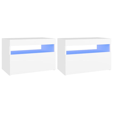 vidaXL Bedside Cabinet & LED Lights 2 pcs White 23.6x13.8x15.7 Engineered Wood (804410)