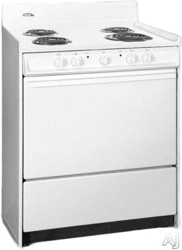 Summit 30" Electric Range, 220V 4 Burner Range, 3.7 cu.ft. oven, Low Wattage Safety Burners, White - WEM210 Made in the USA