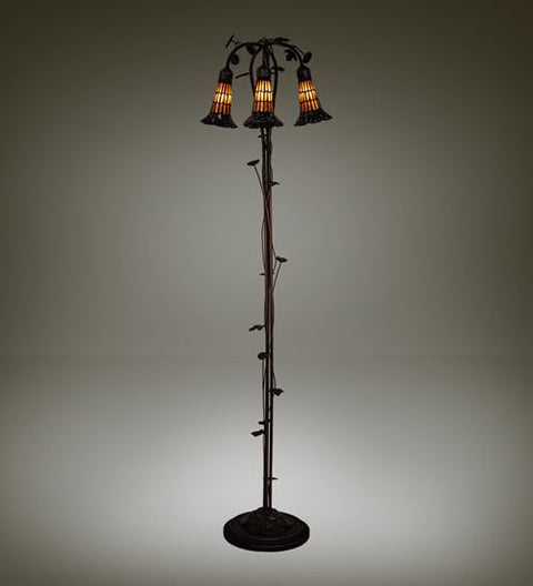 Meyda Tiffany Lighting 255135 Stained Glass Pond Lily Three Light Floor Lamp Lamp Bronze/Dark