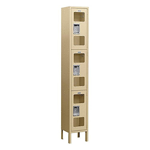 Salsbury Industries Assembled 3-Tier See-Through Metal Locker with One Wide Storage Unit, 6-Feet High by 15-Inch Deep, Gray