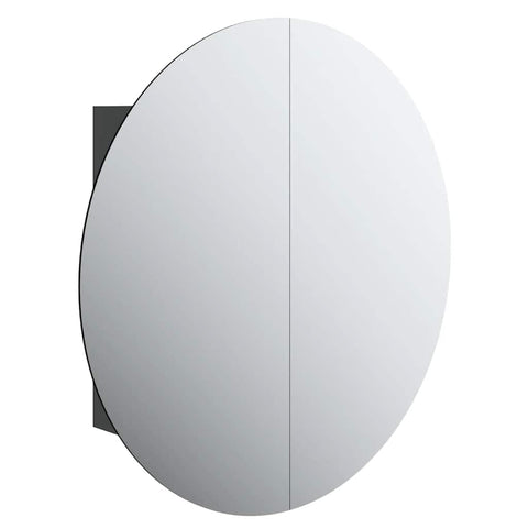 vidaXL Modern Bathroom Cabinet - Black Engineered Wood - Wall Mount with LED String, Round Mirror, and Ample Storage â€“ 21.3" x 21.3" x 6.9"