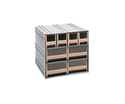 Quantum QIC-4244IV Interlocking Gray Storage Cabinet with 8 Ivory Drawers, 11.38-Inch by 11-3/4-Inch by 11-Inch