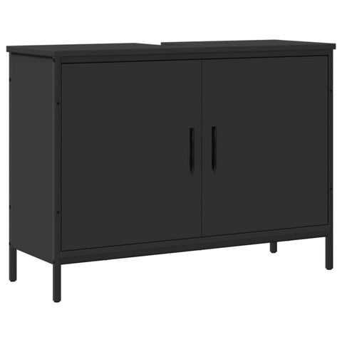 vidaXL Black Bathroom Sink Cabinet — Engineered Wood with Powder-Coated Steel, Modern Design, Ample Storage Space, 31.5"x11.8"x23.6"