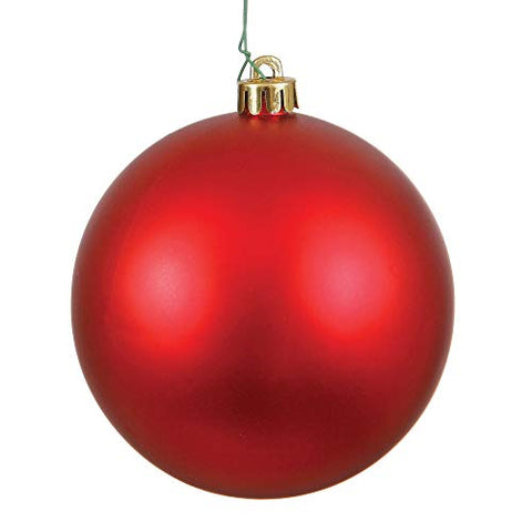 Vickerman 4" Red Matte Ball Christmas Ornament, Shatterproof UV Resistant Plastic, Set of 6 for Christmas Tree Decor - Floral Wire for Reliable Hanging.