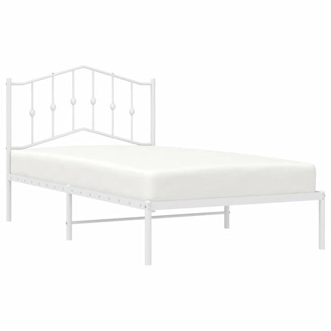 vidaXL Twin Metal Bed Frame with Headboard and Stable Slats, Under Bed Storage Space, Sturdy Steel Construction and Easy Assembly, Minimalist Style, White, 12'' High, Without Mattress