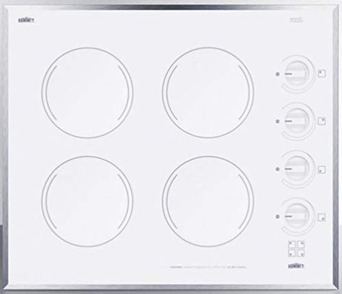 Summit 24" Electric Cooktop, 4 Burners, 230V Radiant Cooktop, White- CR424WH