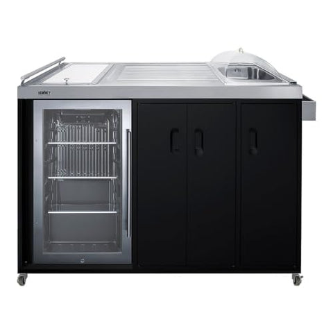 Summit CARTOS54RS Portable Outdoor Kitchenette Bar Cart Beverage Center, Built-in Refrigerator, Sink, and Faucet, Comes with Cutting Board and Sink Drain Container (LHD)