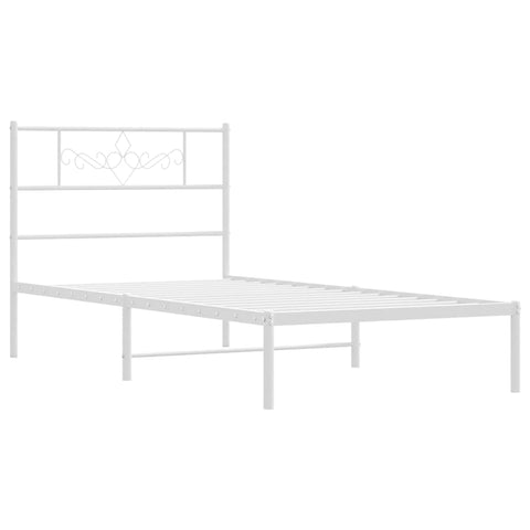 vidaXL 12 Inch Modern White Twin Bed Frame with Headboard, Sturdy Metal Platform Bed Frame & Slats, Extra Under Bed Storage, No Box Spring Needed, Without Mattress