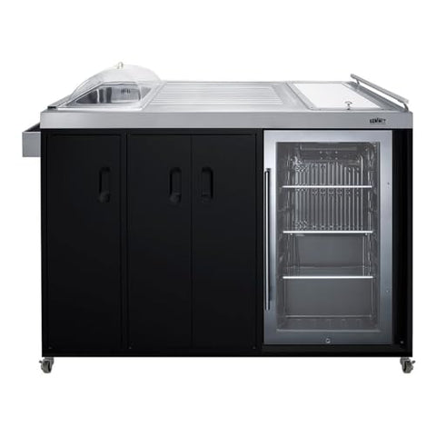 Summit CARTOS54LG Portable Outdoor Kitchenette Bar Cart Beverage Center, Built-in Refrigerator, Sink, and Faucet, Comes with Cutting Board and Sink Drain Container (RHD)