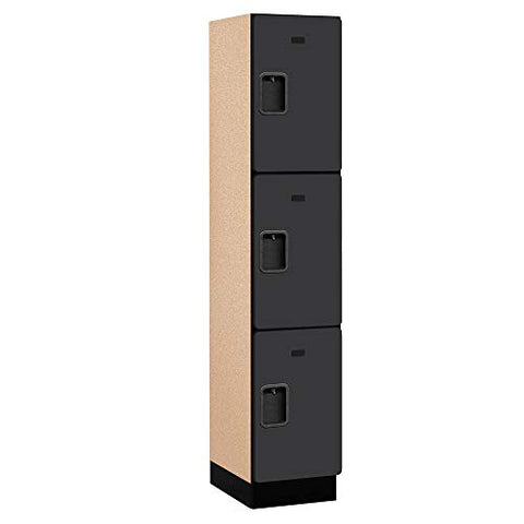 Salsbury Industries 3-Tier Extra Wide Designer Wood Locker with One Wide Storage Unit, 6-Feet High by 18-Inch Deep, Black