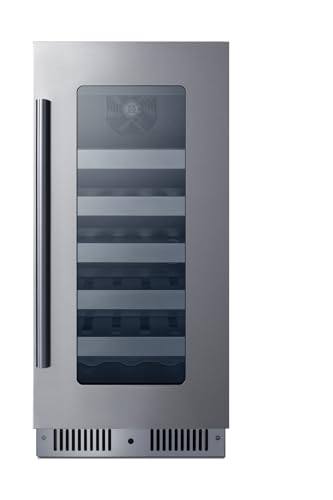 Summit 15” Wine Cellar, Built in Wine Refrigerator, 20 Bottle Capacity, Single Zone Wine Cellar, Stainless Steel & Glass- CL155WC1