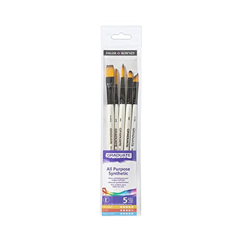 Daler-Rowney Graduate Multi-Technique Synthetic Hair Brushes with Short Handles Wallet Set, Watercolour, 5 Assorted Brushes, Ideal for Students