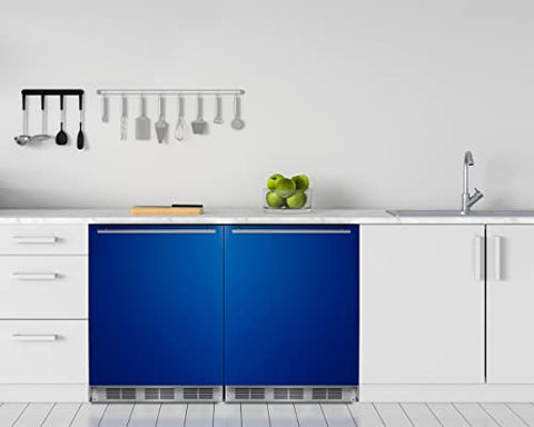 Summit Appliance BRF631BKBADA 24" Wide Refrigerator-Freezer; ADA Compliant; Cobalt Blue Door; Interior Light; Cycle Defrost; 5.1 cu.ft Capacity; Brushed Stainless Steel Handle; Adjustable Thermostat