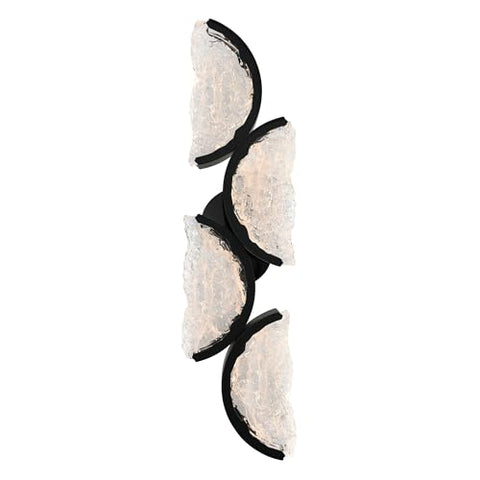 Moon Integrated LED 8" Black Modern Wall Light with Handmade Textured Glass for Living Room Hallways Entryway Bedroom