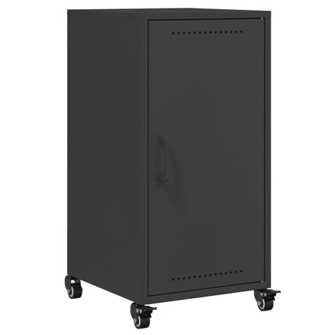 vidaXL Black Modern Sideboard Cupboard - Cold-Rolled Steel Storage Cabinet with Wheels for Living Room, Bedroom, Office - 14.2"x15.4"x28.3"