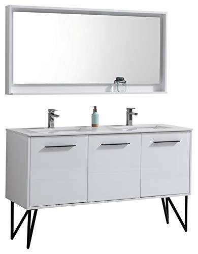 60" Double Sink Modern Bathroom Vanity w/Quartz Countertop,Mirror