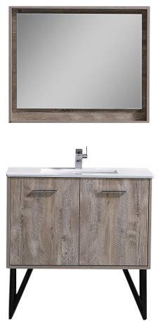 Kube KB36NW Bosco 36" Modern Bathroom Vanity w/Quartz Countertop and Matching Mirror