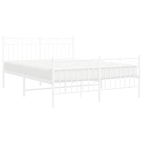 vidaXL 11'' Metal Full Bed Frames with Headboard and Footboard, Platform Bed Frame with Strong Metal Slats Support, Under Bed Storage, Noise Free, White, Without Mattress