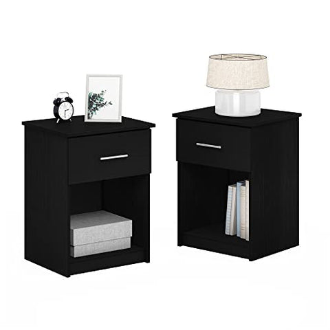Furinno Tidur Nightstand with Handle with One Drawer Set of 2 Americano