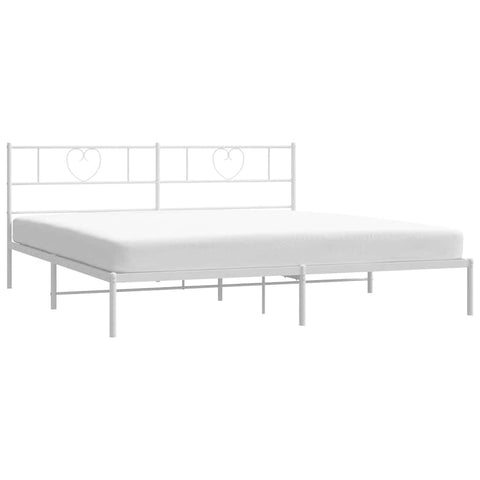 vidaXL California King Metal Bed Frame with Headboard and Stable Slats, Under Bed Storage Space, Sturdy Steel Construction and Easy Assembly, Minimalist Style, White, 12'' High, Without Mattress