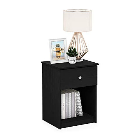 Furinno Tidur Nightstand with One Drawer Set of 2 Black Oak