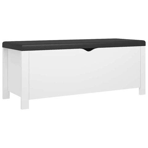 vidaXL White Engineered Wood Cushioned Storage Box - Living Room/Hallway Bench Organizer with Faux Leather Seat