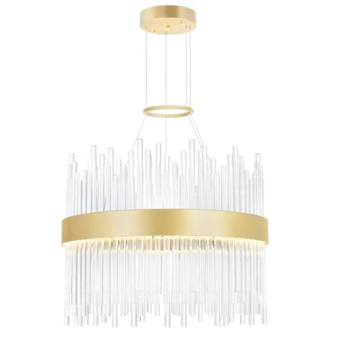 CWI Lighting 24'' Round LED Chandelier with Medallion Gold Finish – Integrated LED – Transitional Design – Ideal for Dining Room, Living Room, Entryway