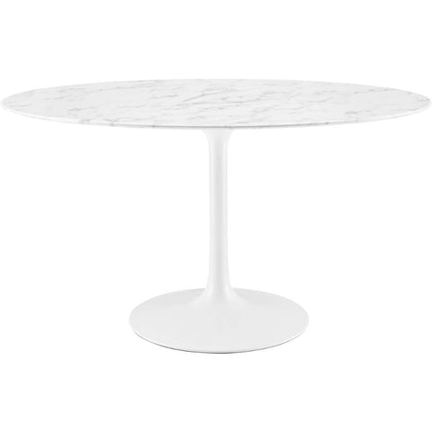 Oakestry 54-Inch Oval Mid-Century Modern Dining Table with Faux Marble Top Sleek White Pedestal Base Stylish Kitchen & Dining Room Furniture Elegant Minimalist Design for Home Office and Café