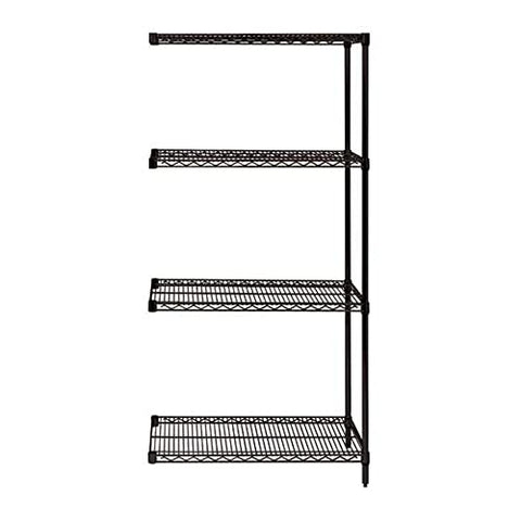 Quantum Storage Systems AD74-1236BK Add-On Kit for 74" High 4-Tier Wire Shelving Unit, Black Finish, 12" Width x 36" Length x 74" Height