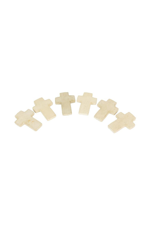 Kalalou A6051 Set of Six Hand Carved Stone Crosses, Light Grey