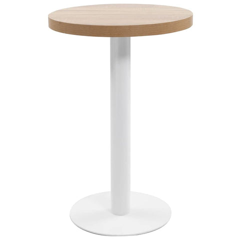 vidaXL Bistro Table - Light Brown MDF with Wood Grain Pattern and Steel Leg - 19.7" Round Scandinavian Style for Indoor Use
