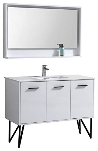 Kube KB48GW Bosco 48" Modern Bathroom Vanity w/Quartz Countertop and Matching Mirror