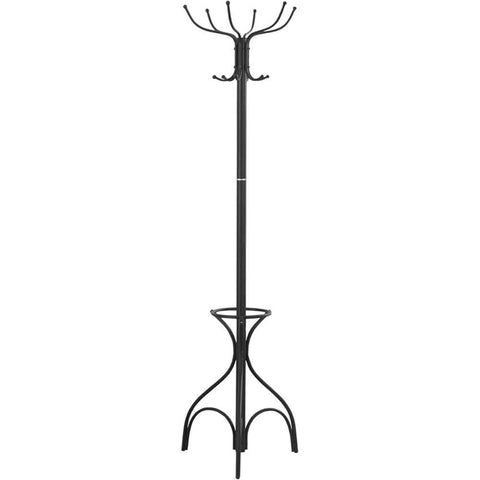 Monarch Specialties 2031, Hall Tree, Free Standing, 12 Hooks, Entryway, Umbrella Holder, Bedroom, Metal, Black, Transitional Coat Rack, 18" L x 18" W x 70" H