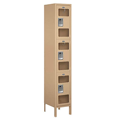 Salsbury Industries S-53165TN-U 15" Triple Tier, 1 Wide x 6 Feet High x 15 Inches Deep, Unassembled See-Through Metal Locker, Tan