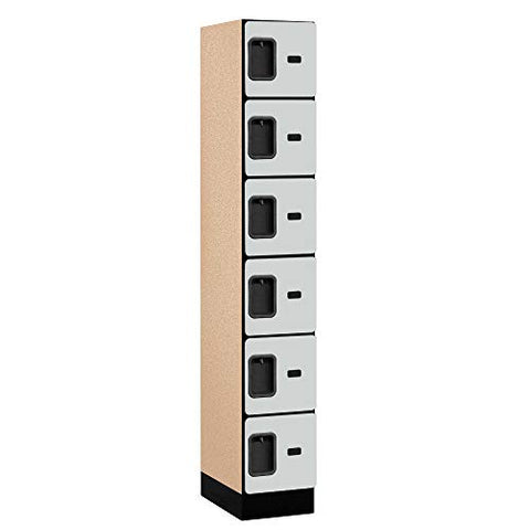 Salsbury Industries 6-Tier Box Style Designer Wood Locker with One Wide Storage Unit, 6-Feet High by 18-Inch Deep, Gray
