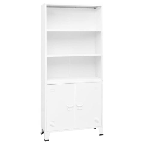 vidaXL Bookshelf White Steel Medium Bookshelf Rectangular Industrial