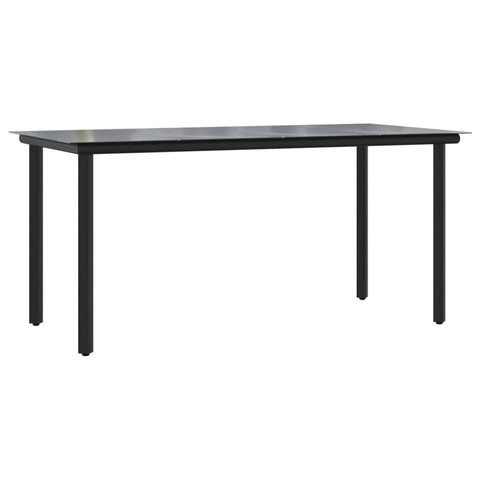vidaXL Black Patio Dining Table - Powder-Coated Steel and Easy-to-Clean Tempered Glass Tabletop, Perfect for Outdoor Living Space, 319283