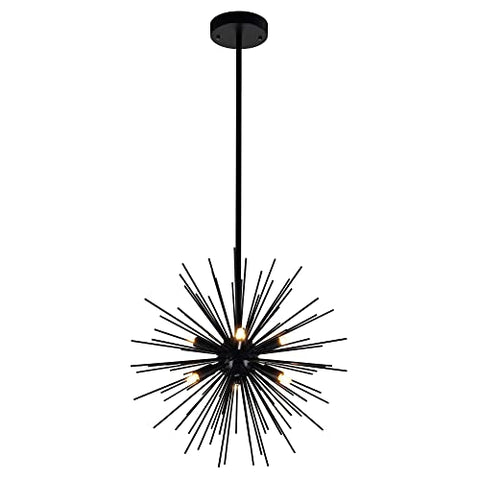 CWI Lighting Savannah 6-Light Starburst Chandelier – 16” Diameter, Black Finish – Modern Ceiling Light for Dining Room, Living Room, Bedroom
