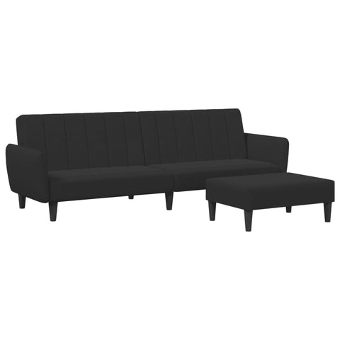 vidaXL Black Velvet 2-Seater Convertible Sleeper Sofa with Adjustable Backrest and Footstool - Modern Twin Bed Lounge for Living Room, Office, or Guest Room