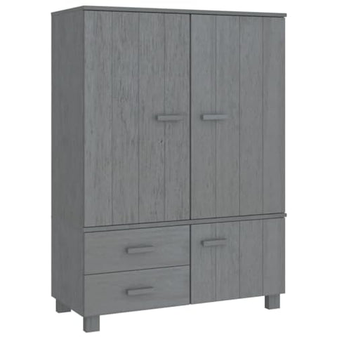 vidaXL Solid Pinewood Wardrobe Dark Gray with Ample Storage Space, Sturdy Construction and Smooth Sliding Drawers