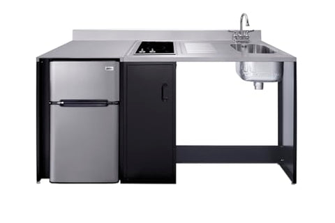 Summit 72" Wide All-in-One Kitchenette, Barrier Free Kitchenette, Refrigerator, 2-Burner Cooktop, Sink, Wheelchair Accessible, Black and Stainless - CK72ADARBF (Cooktop, Right Side)