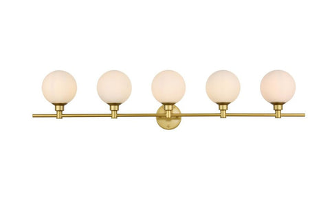 Living District Cordelia 5-Light Iron/Glass Bath Sconce in Brass/Frosted White