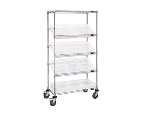 Quantum Storage Systems MWRS-5-92035CL Wire Slanted Wheels 5 Shelves 12 Dividable Grid Clear Bins 69" H x 36" W x 18" D