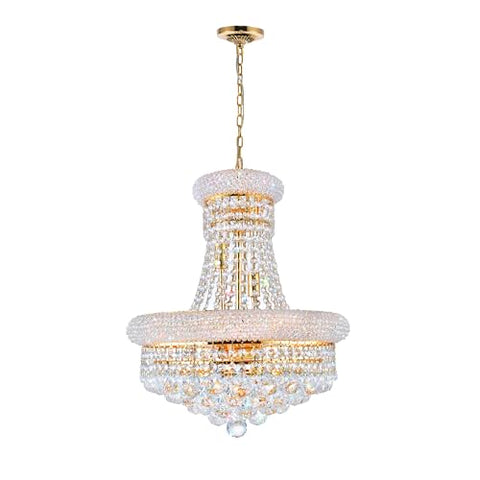 CWI Lighting Crystal 18" Gold Chandelier for Dining Rooms Living Rooms Stairwells Foyers, 8-Light with E12 Bulb Base