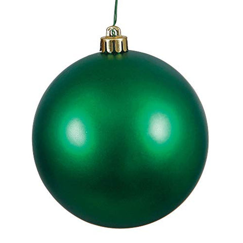 Vickerman 4" Emerald Matte Ball Ornament - Shatterproof UV Resistant Plastic - Drilled Cap with Floral Wire - Set of 6 - Deep Green Christmas Ornaments for Tree Decor