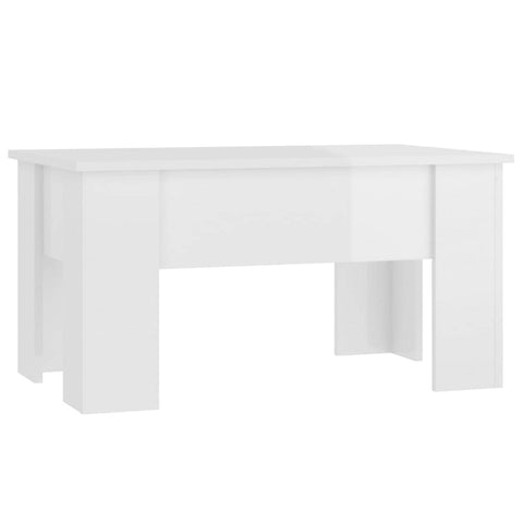 vidaXL Coffee Table, Lift Top End Table with Hidden Compartment, Accent Sofa Table for Living Room, Modern Style, High Gloss White Engineered Wood